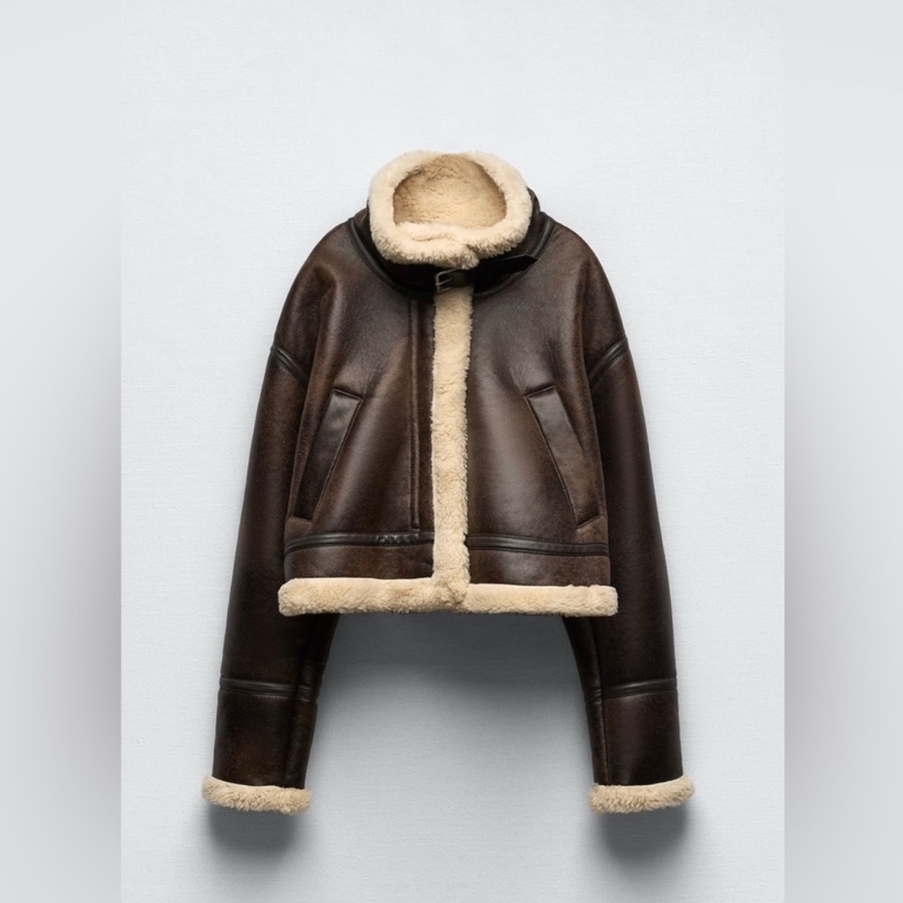 Zara shearling double faced biker jacket